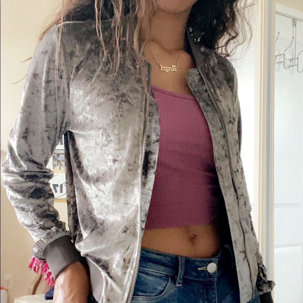 Grey Crushed Velvet Bomber Jacket | Ci Sono
